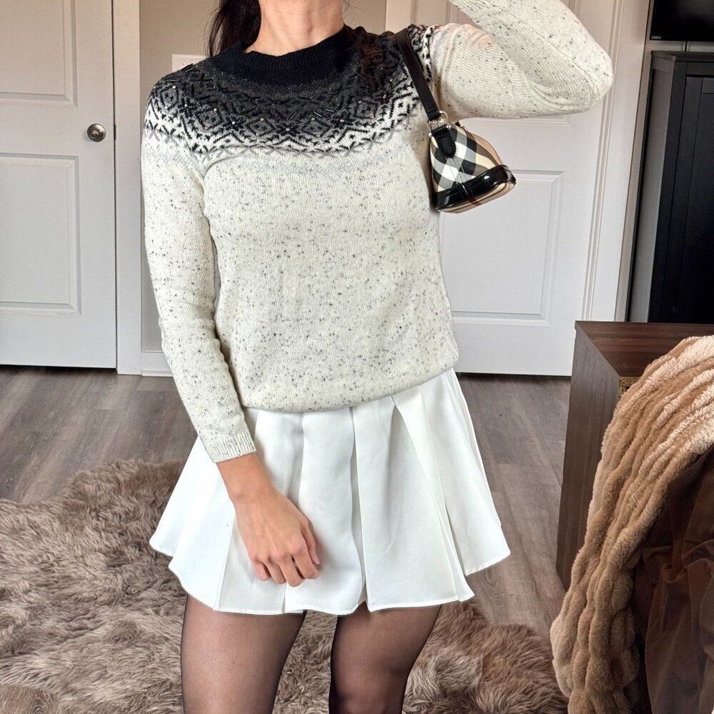 Talbots Speckled Fair Isle Beaded Knit Sweater Winter Nordic Scandi Cottagecore